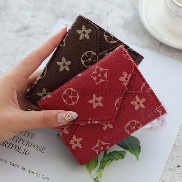 

designer leather card cc wallet woman mens classic retro personalized old flower trend versatile folding geometric design european and ameri, Red;black