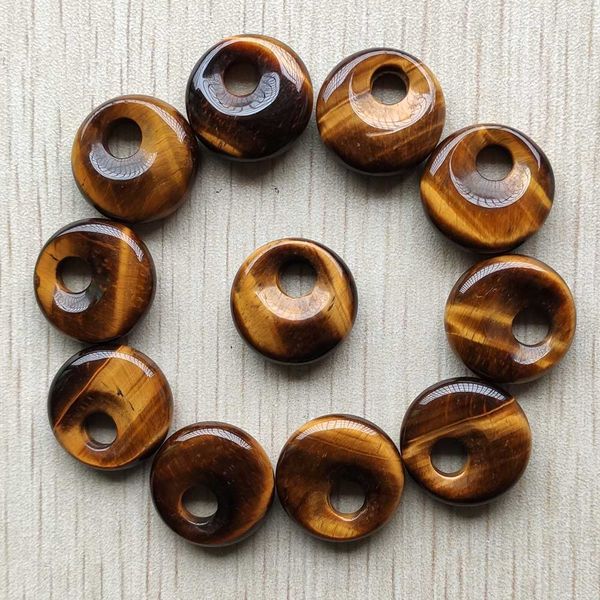 

natural tiger eye stone gogo donut charms pendants beads 18mm for jewelry making wholesale, Bronze;silver