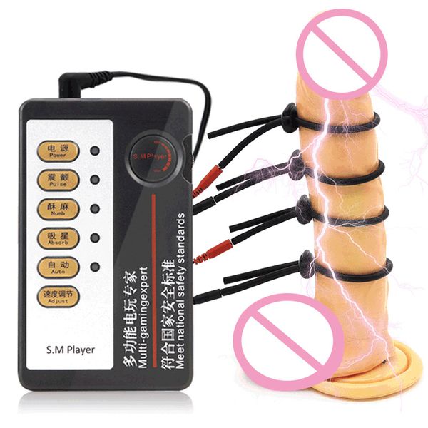 Elektrische Schock Cock Ringe Puls Therapie Elektro Stimulation Orgasmus Penis Ring Bdsm Cbt Erwachsene sexy Spielzeug Für Männer Dick Stimulator