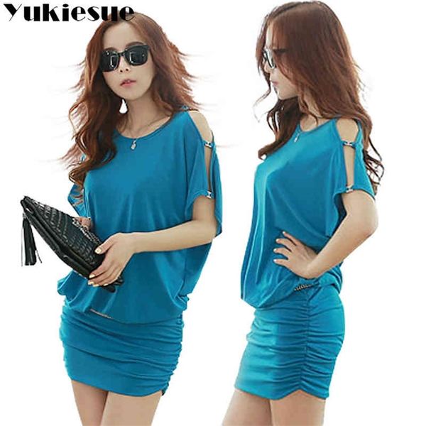 

summer dress women slim off shoulder batwing sleeve short bodycon maxi party club mini pencil dresses female plus size 210412, Black;gray