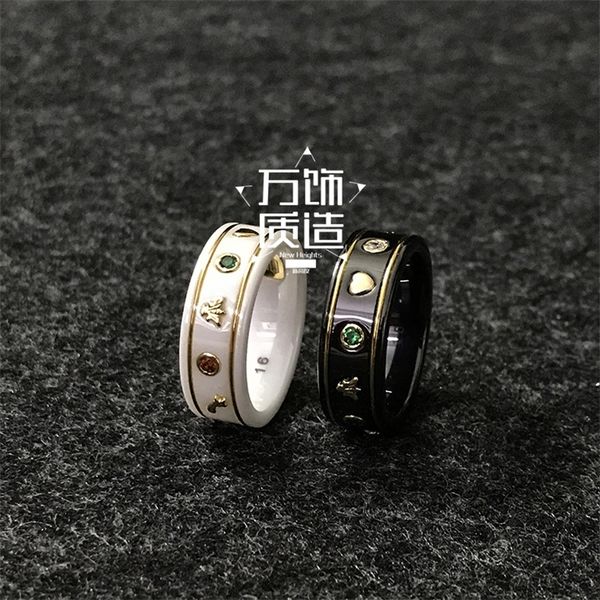 

20% off jewelry the new black-and-white ceramic double letter sign 18k bee planet fashion couple ring, Silver