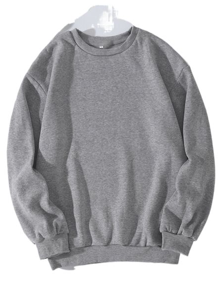 

solid drop shoulder thermal lined sweatshirt p54u#, Black