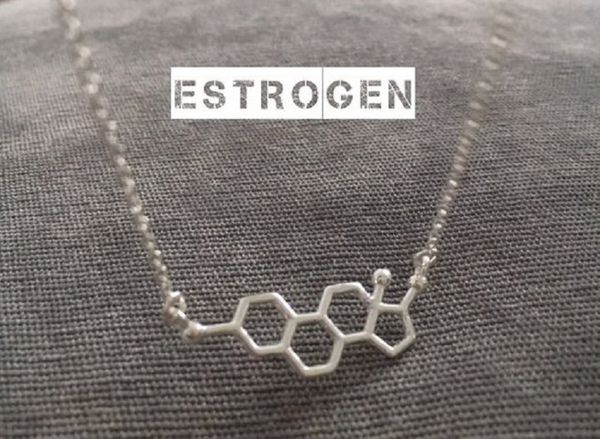

10pcs female hormone molecule structure necklace geometric science nurse chemistry formula dopamine molecular chain necklaces, Silver