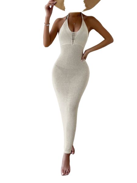 

ripped tie backless halter cover up dress y8ec#, White;black