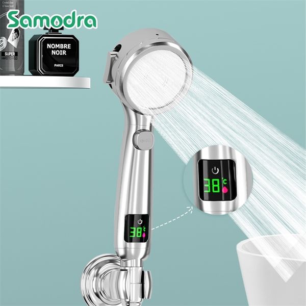 Samodra Display della temperatura Soffione doccia portatile Nessuna ricarica richiesta Bagno ad alta pressione Risparmio idrico 4 modalità Soffione doccia 220525