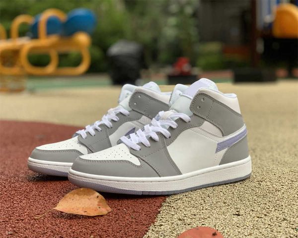 

jumpman 1 mid shoes 1s white grey blue men women fashion trainers sneakers sports with box