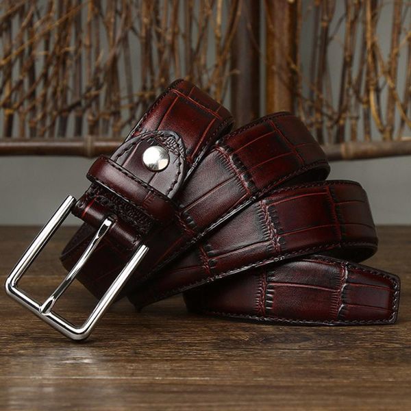 Gürtel 3,5 CM Edelstahl Schnalle Mode Krokodil Haut Design Männlich Gürtel Rindsleder Echtes Leder Alligator Jeans Für Männer StrapBelts