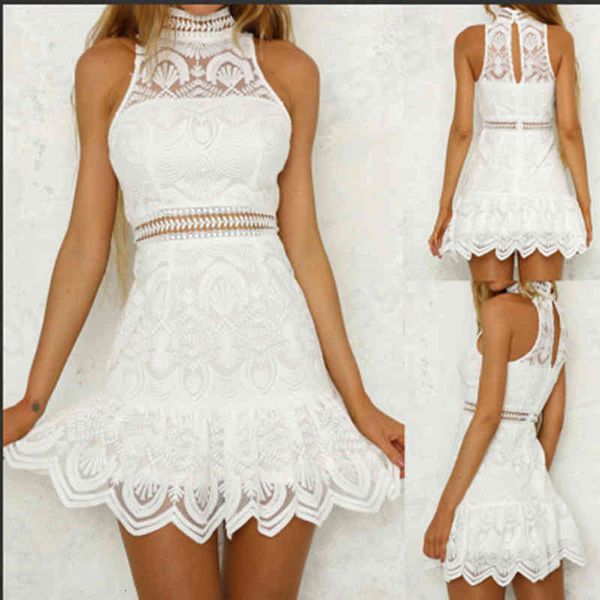 

casual dresses 2022 halter lace embroidered dress sleeveless lace beach skirt a-line evening fqfo, Black;gray