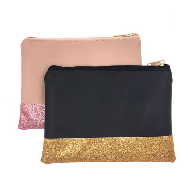 Farty Favour Hochwertige Glitzer-Kosmetiktasche, Großhandel, Rohlinge, glänzende PU-Clutch, 2 Farben, Make-up-Tasche, 20 cm x 14 cm