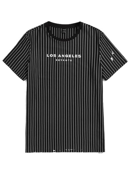 

men vertical striped & letter graphic tee 98d7#, White;black