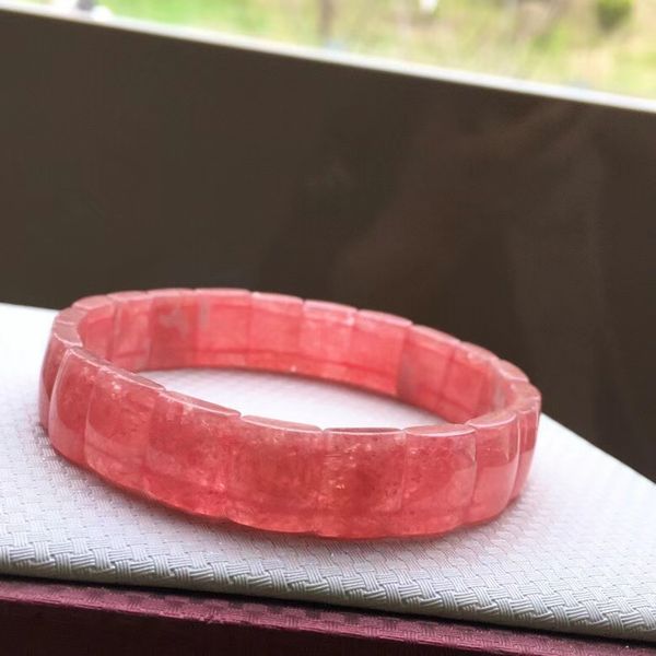 

natural red rhodochrosite gemstone bracelet bangle 12/9.5mm clear rectangle beads stretch women rose rhodochrosite jewelry aaaaa, Silver