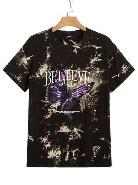 

men butterfly print tie dye tee 02wk#, White;black