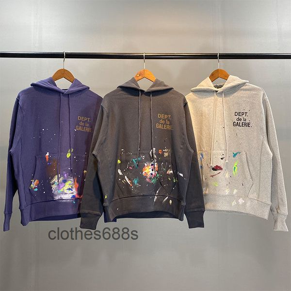 

brand gallerydept hoodies men's sweaters designer correct version hand painted splash graffiti old loose high street hoodie men's, Black