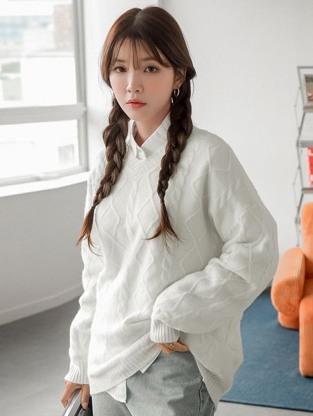 

dazy drop shoulder cable knit sweater m499#, White;black