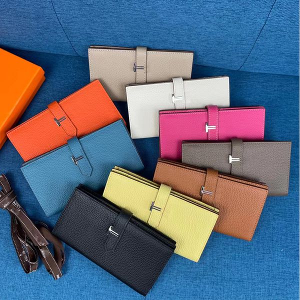 

7A High Quality Fashion women clutch wallet togo cowhide leather wallet single zipper wallets lady ladies long classical purse with orange box card multiple colour, White