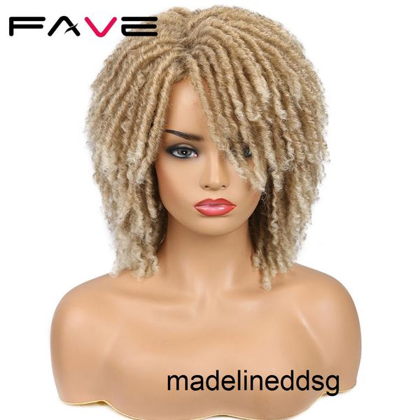 

dreadlock curly faux locs wig short twist ombre mixed blonde brown for black white women and men afro curly synthetic wigfactory direct e5l2