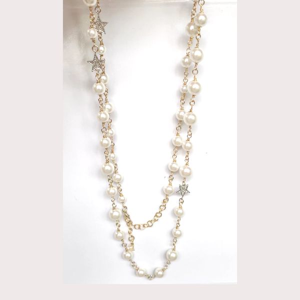 

Designer necklace luxury pendant necklaces with letter classic style statement Strands strings elegant pearl chain long double layer sweater jewelry for woman