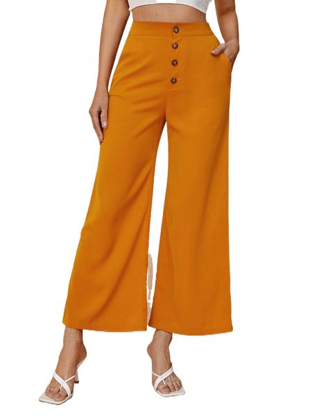 

button fly wide leg cropped pants l9mq#, Black;white