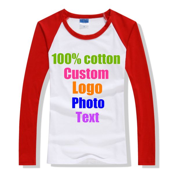 T-shirt da donna in cotone Lycra a maniche lunghe Raglan Slim donna T-shirt personalizzata P o T-shirt con stampa Lady Punk Cool Autumn Tees 220621