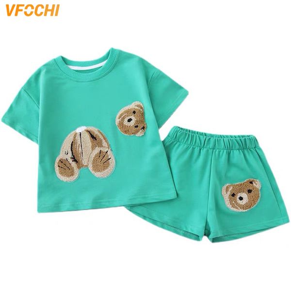 

2022 boys clothing sets summer t shirts + shorts set kids 2pcs teddy bear children girls clothes sets, White