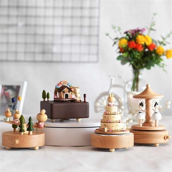 Wooden Music Box Musical Wooden Boxes Creative Gift Birthday Gift Music Box Christmas Gift Home Decoration Accessories 210319