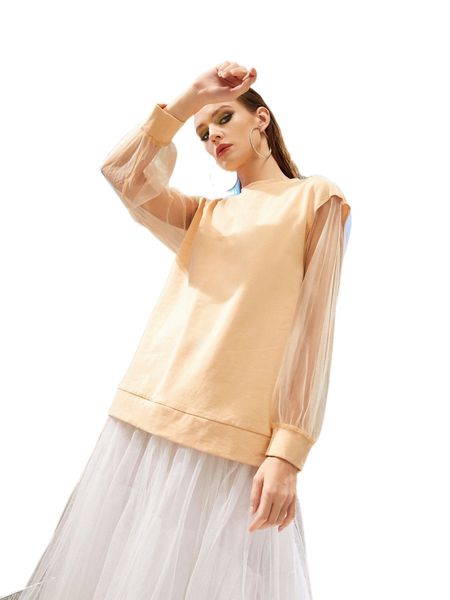 

x taran mesh insert drop shoulder pullover w3iz#, Black