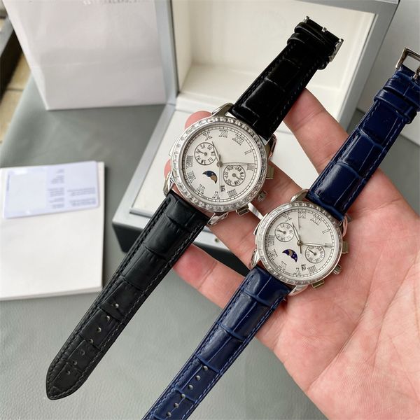 

gr montre de luxe luxury watch men watches 41x10mm original 9100 lunar phase function automatic machine movement week/month/date/moon/sun di, Slivery;brown
