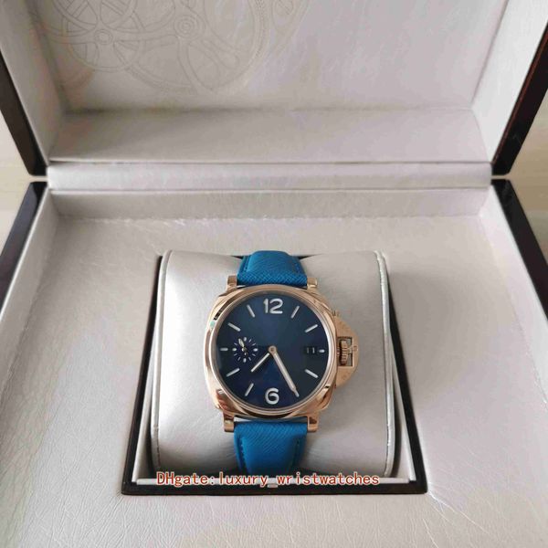 

perfect men watch pm01274 01274 42mm blue leather bands strap rose gold luminous transparent back automatic mechanical mens watches wristwat, Slivery;brown