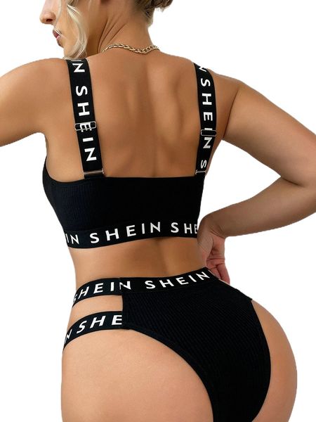 

letter tape cut-out lingerie set r0fq#, Black;red
