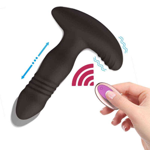 Nxy Vibrators Venda Quente 10 Modos Silicone Telescópico Vibrando Dildo Controle Remoto Prostate Massager USB Carregamento Anal Plug Vibrador 0411