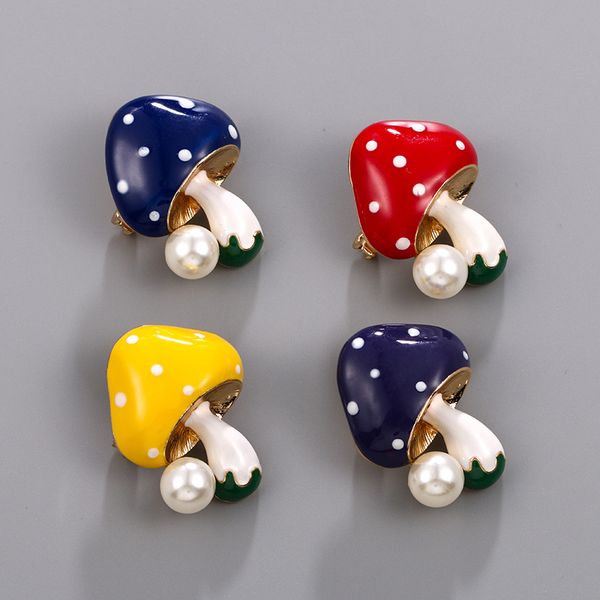 

fashion jewelry colorful mushroom brooches with pearl alloy drop oil plants mini collar brooch pin apparel accessories, Gray