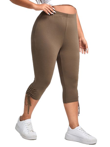 

plus drawstring side capri leggings r4pn#, Black