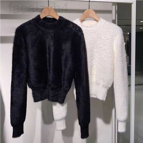 

women's sweaters designer []aw dawangjia 2021 autumn winter new long sleeved round neck plush short pullover mahai sweater vf4j, White;black