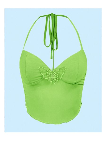 

appliques detail crop halter f98w#, White