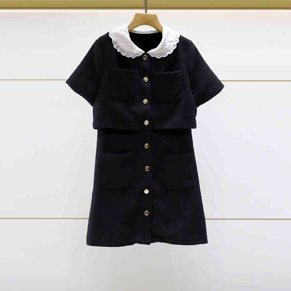 

casual dresses fadan s family autumn and winter fake two black white contrast doll collar dress, Black;gray