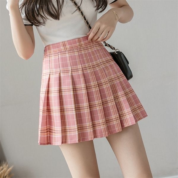 

festy kary fashion summer women skirt high waist kawaii sweet korean style plaid for girls pleated mini s 220317, Black
