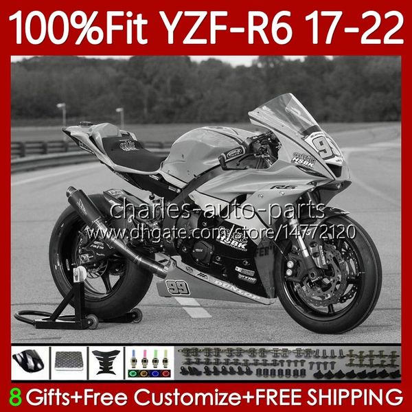 Fairings de injeção preta cinza para yamaha yzf600 yzf r6 r 6 600 cc yzfr6 17 18 19 2020 2021 2022 corpo 119No.193 yzf-r6 2017-2022 yzf-600 2017 2018 2019 20 21 22 22