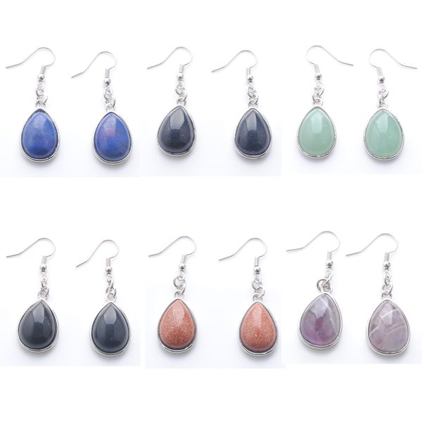 

natural amethyst turquoise stone dangle hook earrings for women jewelry gift teardrop gemstone pendant bead drop hanging fashion dbr322, Silver