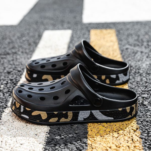 

summer men slippers comfortable outdoor sandals quick dry clogs beach slippers flip flops male indoor home slides bathroom shoes, Black