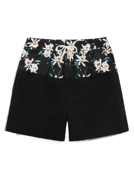 

romwe guys floral graphic drawstring shorts w6ht#, White;black