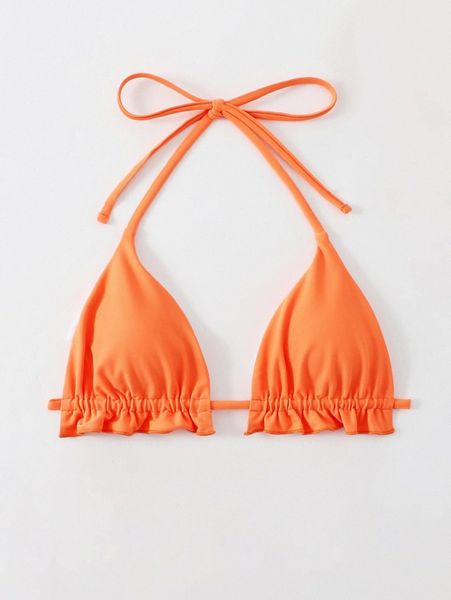 

frill trim micro triangle bikini g49t#, White;black