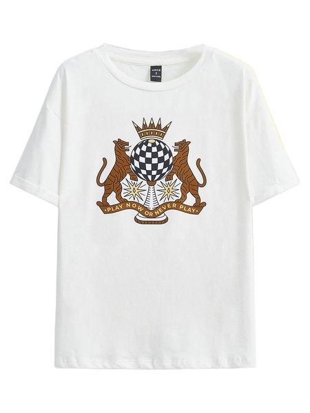 

x skilline checker & slogan graphic drop shoulder tee r8bs#, White