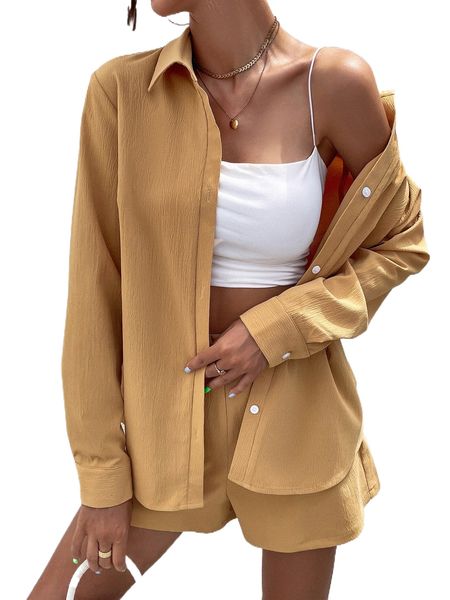 

button front blouse & shorts n3fj#, White