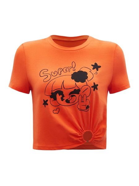 

x itzelspixels letter & figure graphic o-ring cutout crop tee x3ms#, White