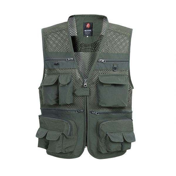 

summer mesh vest for men spring autumn male casual thin breathable multi pocket waistcoat mens baggy vest with many pockets lj201217, Black;white