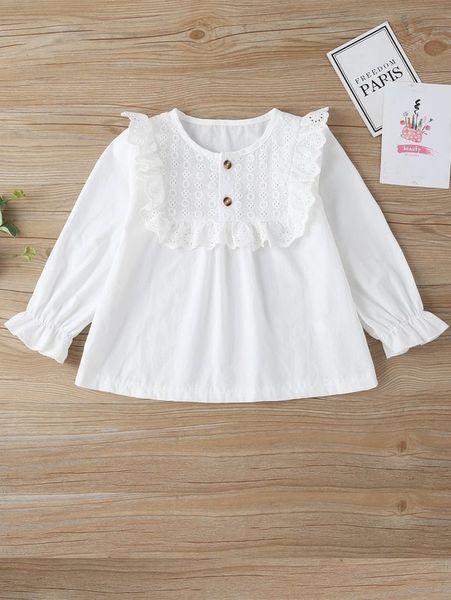

toddler girls ruffle trim flounce sleeve blouse she, White;black