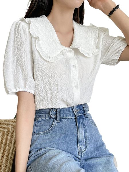 

dazy peter-pan collar puff sleeve blouse 581l#, White