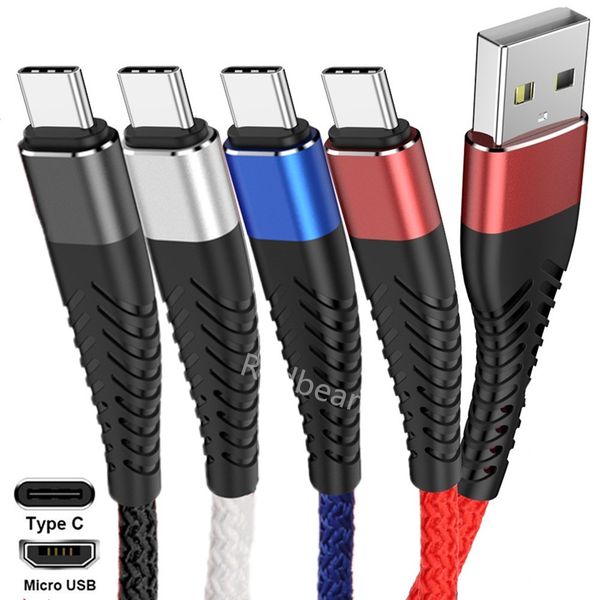 3A Carregador Rápido Tipo c Cabos Micro USB 1m 2m 3m Cabo de Liga de Nylon Trançado Para Samsung S10 S20 S21 htc Huawei Android phone pc