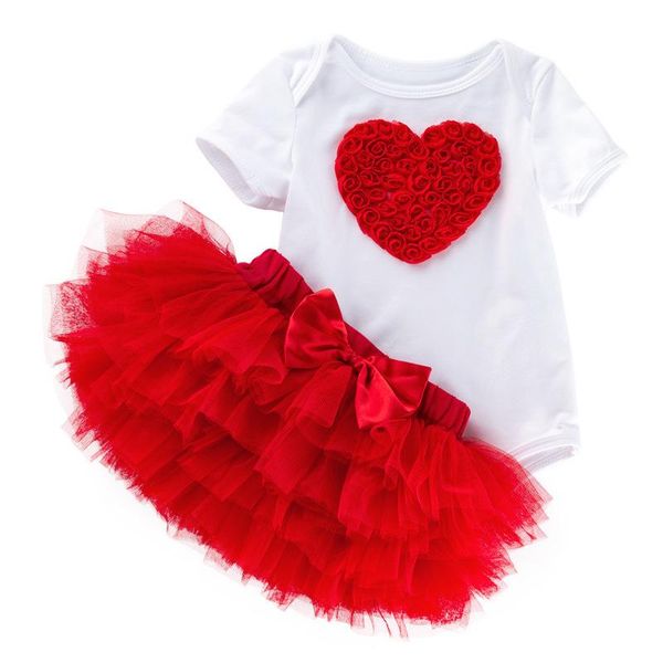 Giyim Setleri Bebek Kız Giysileri Sevgililer Günü Partisi Kızlar Tutu etek Seti Toddler Çocuklar 1. Doğum Günü Kıyafetleri Küçük Prenses