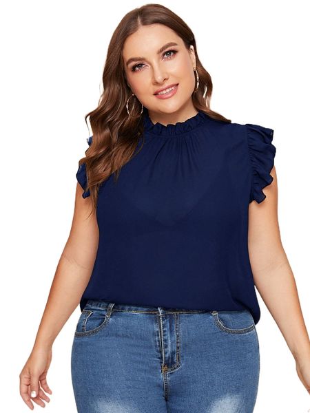 

plus ruffle trim gathered front e1ec#, Black